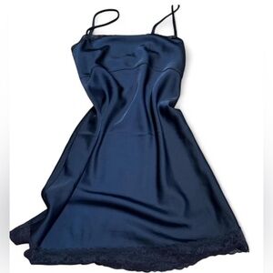 NWT Elegant Navy Blue Satin Slip Dress by  Brandy Melville